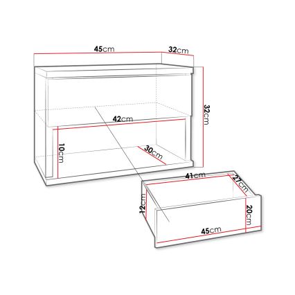 Κομοδίνο NECE 32x45 εκ. λευκό