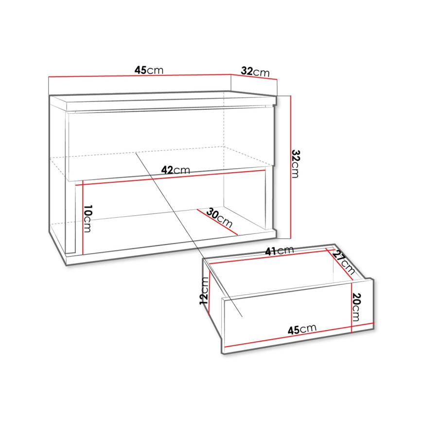 Κομοδίνο NECE 32x45 εκ. λευκό