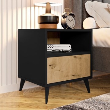 Κομοδίνο OVESSI 52x47 cm μαύρο/δρυς artisan