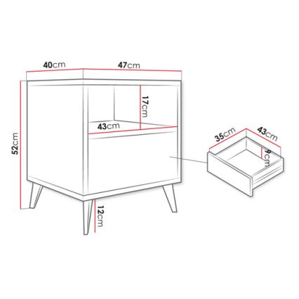 Κομοδίνο OVESSI 52x47 cm μαύρο/δρυς artisan