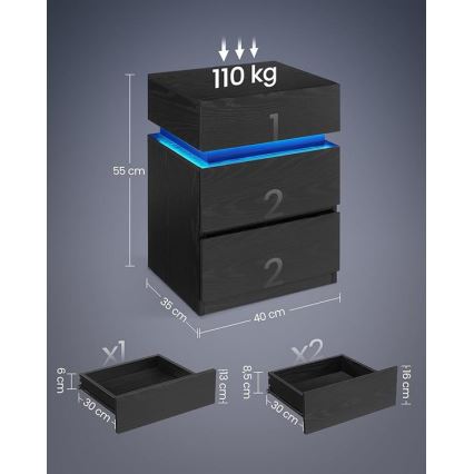 Κομοδίνο SMARTIE με ενσωματωμένο φωτισμό, μαύρο