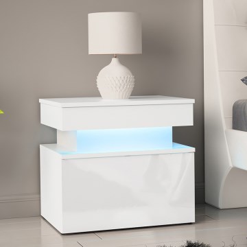 Κομοδίνο με φωτισμό LED GLOSSA 55x51 cm λευκό/γυαλιστερό λευκό