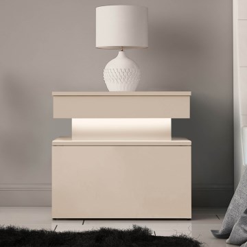 Κομοδίνο με LED φωτισμό GLOSSA 51x55 cm μπεζ