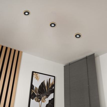 Κομψό φωτιστικό για ψευδοροφή TOBBY 1xGU10/20W/230V, διάμ. 11,5 cm, δρυς/μαύρο