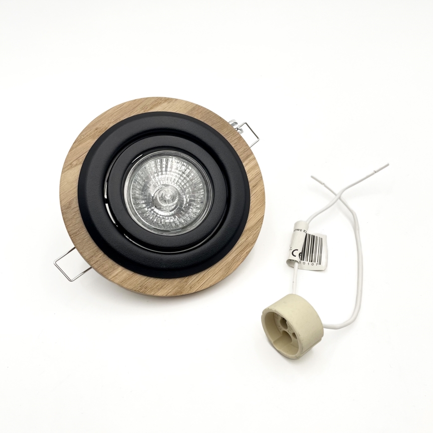 Κομψό φωτιστικό για ψευδοροφή TOBBY 1xGU10/20W/230V, διάμ. 11,5 cm, δρυς/μαύρο