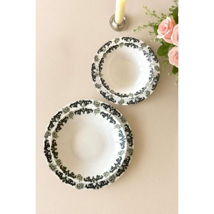 Κομψό σετ τραπεζαρίας 24 τεμαχίων από πορσελάνη — λευκό/πράσινο