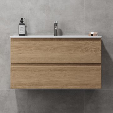 Κομψό ντουλάπι μπάνιου με νιπτήρα KENWOOD 91x50x45 εκ., σε απόχρωση δρυός
