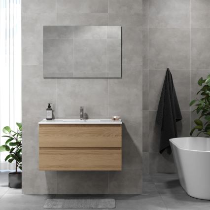 Κομψό ντουλάπι μπάνιου με νιπτήρα KENWOOD 91x50x45 εκ., σε απόχρωση δρυός