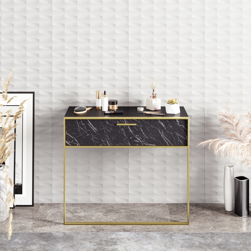 Κονσόλα τοίχου POLKA 76,8x90 cm χρυσή/μαύρη