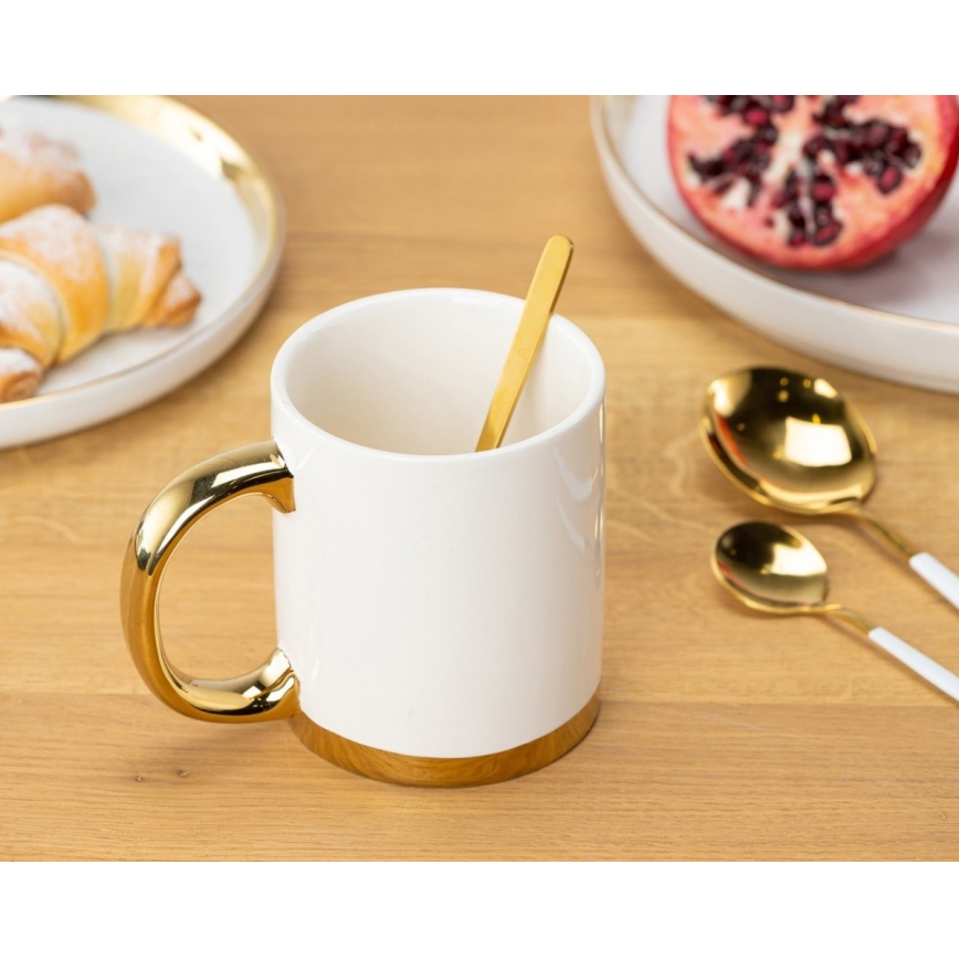 Κούπα με κουταλάκι LANA κρεμ/χρυσό