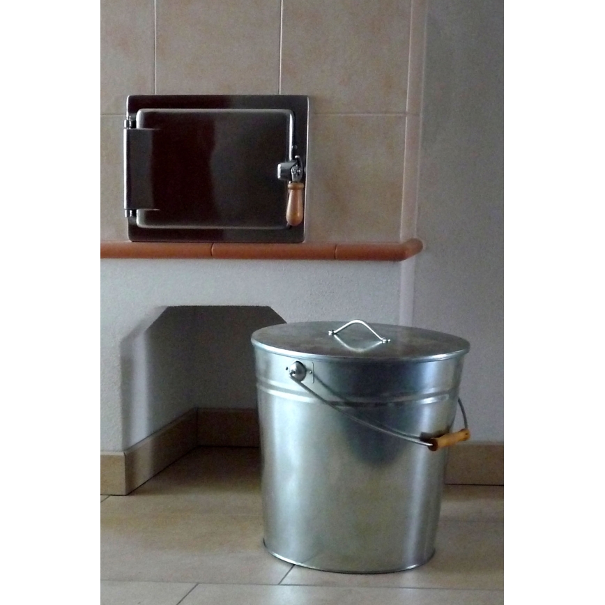 Κουβάς στάχτης τζακιού με καπάκι 24 l γυαλιστερό χρώμιο