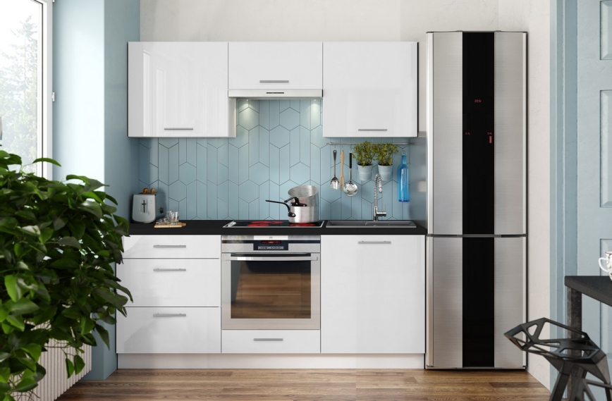 Κουζίνα CELESTE 180 cm, γυαλιστερό λευκό