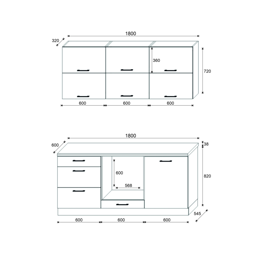 Κουζίνα ELISE 180 cm, γραφίτης