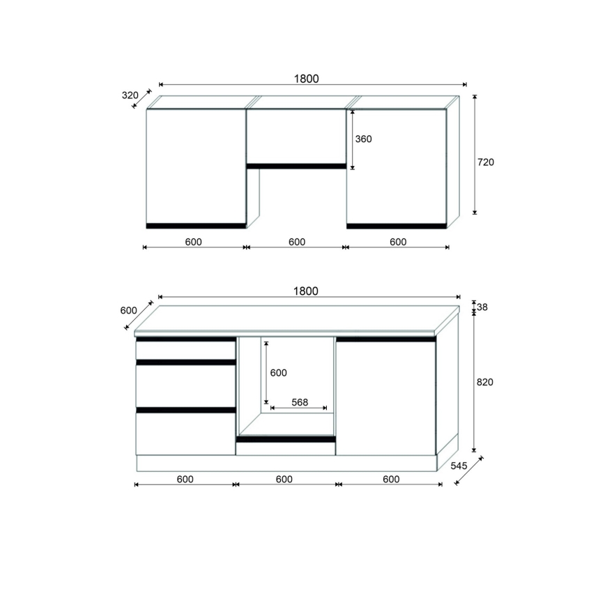 Κουζίνα MARINA 180 cm δρυς craft/γυαλιστερό λευκό
