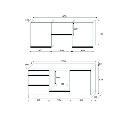 Κουζίνα MARINA 180 εκ. δρυς craft/γυαλιστερό μαύρο