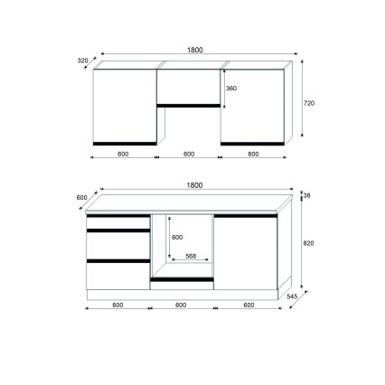 Κουζίνα MARINA 180 εκ. δρυς craft/γυαλιστερό μαύρο