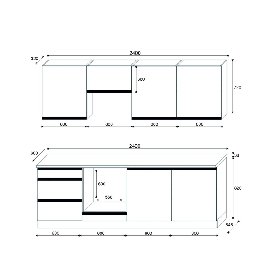 Κουζίνα MARINA 240 cm δρυς craft/γυαλιστερό λευκό
