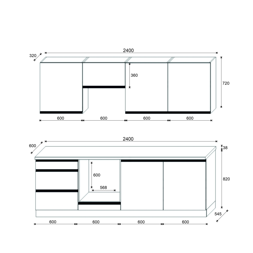Κουζίνα MARINA 240 cm δρυς craft/γυαλιστερό μαύρο