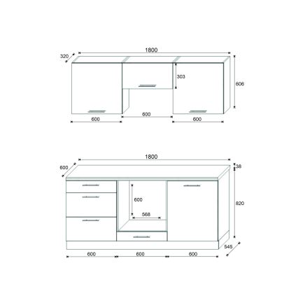 Κουζινική σύνθεση CELESTE 180 εκ., γυαλιστερή σε χρώμα ταουπ