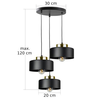 Κρεμαστό φωτιστικό με καλώδιο IGNIA 3xE27/60W/230V μαύρο