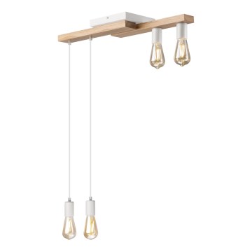 Κρεμαστό φωτιστικό οροφής  CORTINA 4xE27/15W/230V λευκό/δρυς