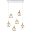 Κρεμαστό φωτιστικό οροφής LACRIMA HONEY 6xE27/60W/230V λευκό/χρυσό/φιμέ μπεζ
