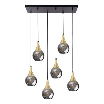 Κρεμαστό φωτιστικό οροφής LACRIMA SMOKY 6xE27/60W/230V μαύρο/χρυσό/φιμέ μαύρο
