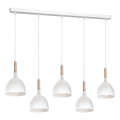 Κρεμαστό φωτιστικό οροφής NOAK 5xE27/15W/230V λευκό/οξιά