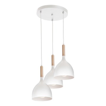Κρεμαστό φωτιστικό οροφής NOAK WOOD 3xE27/15W/230V λευκό/οξιά