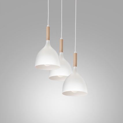 Κρεμαστό φωτιστικό οροφής NOAK WOOD 3xE27/15W/230V λευκό/οξιά
