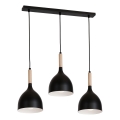 Κρεμαστό φωτιστικό οροφής NOAK WOOD 3xE27/15W/230V μαύρο/οξιά