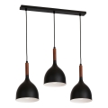 Κρεμαστό φωτιστικό οροφής NOAK WOOD 3xE27/15W/230V μαύρο/οξιά