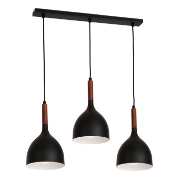 Κρεμαστό φωτιστικό οροφής NOAK WOOD 3xE27/15W/230V μαύρο/οξιά
