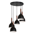 Κρεμαστό φωτιστικό οροφής NOAK WOOD 5xE27/15W/230V μαύρο/οξιά