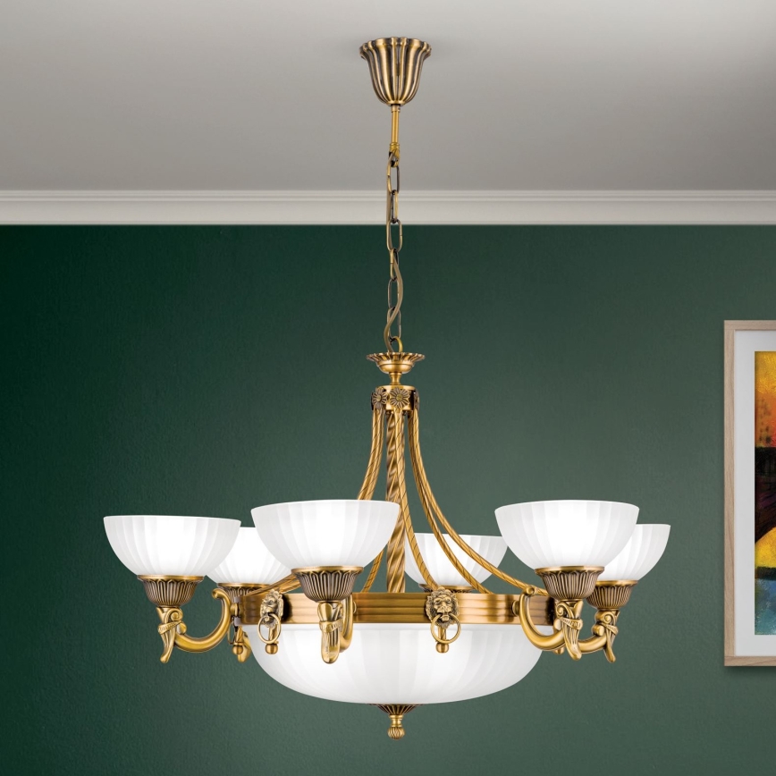 Κρεμαστό φωτιστικό οροφής ROCCA 9xE27/60W/230V διάμετρος 75 cm μπρονζέ/λευκό