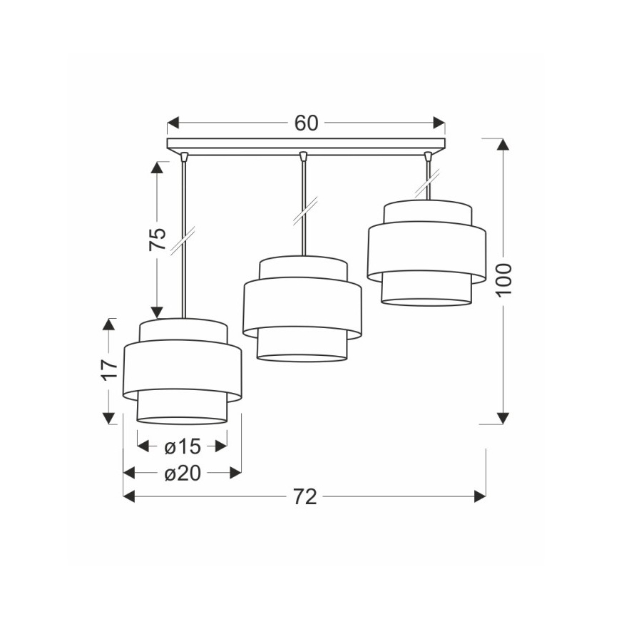 Κρεμαστό φωτιστικό οροφής τρίφωτο BENTA 3xE27/40W/230V μαύρο/κρεμ