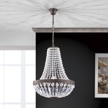 Κρυστάλλινο πολύφωτο με αλυσίδα ARILA 3xE27/60W/230V διάμετρος 40 cm καφέ/πατίνα