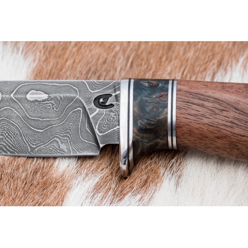 Κυνηγετικό μαχαίρι Δαμασκού 9,7 cm καρυδιά/σφένδαμος