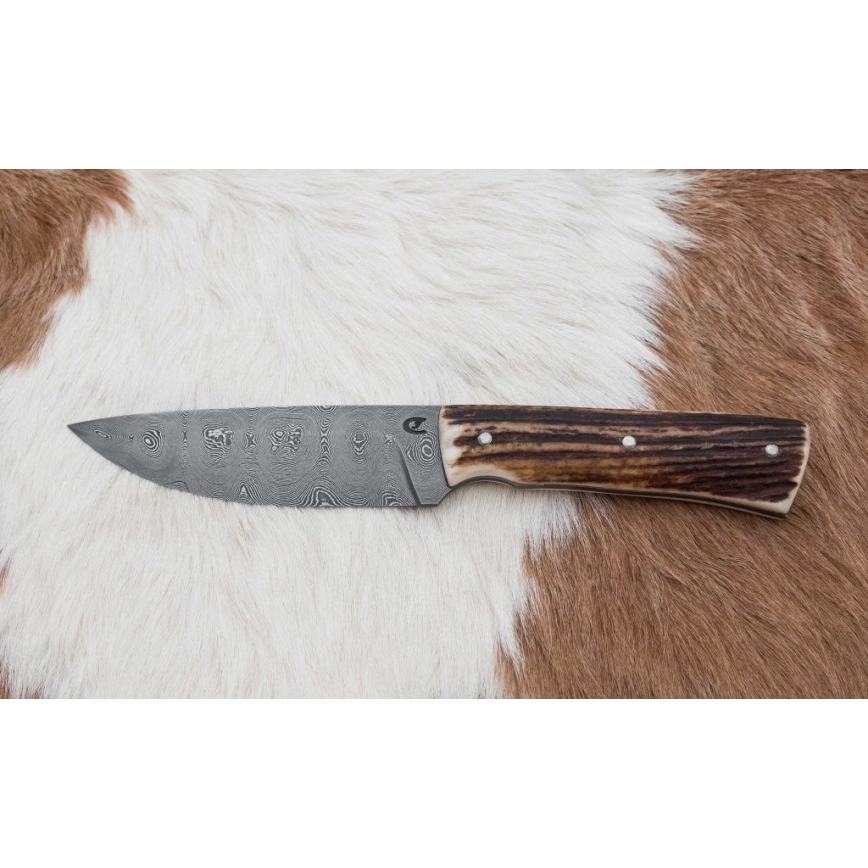 Κυνηγετικό μαχαίρι Δαμασκού με μίνι πριόνι 11 cm κέρατο ελαφιού