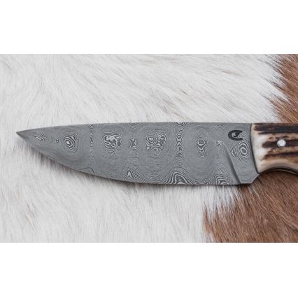 Κυνηγετικό μαχαίρι Δαμασκού με μίνι πριόνι 11 cm κέρατο ελαφιού