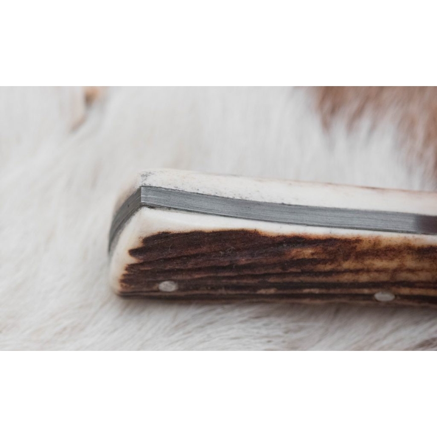 Κυνηγετικό μαχαίρι Δαμασκού με μίνι πριόνι 11 cm κέρατο ελαφιού