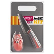 Lamart - Σετ κουζίνας 3 τμχ - μαχαίρι, ακονιστήρι και επιφάνεια κοπής