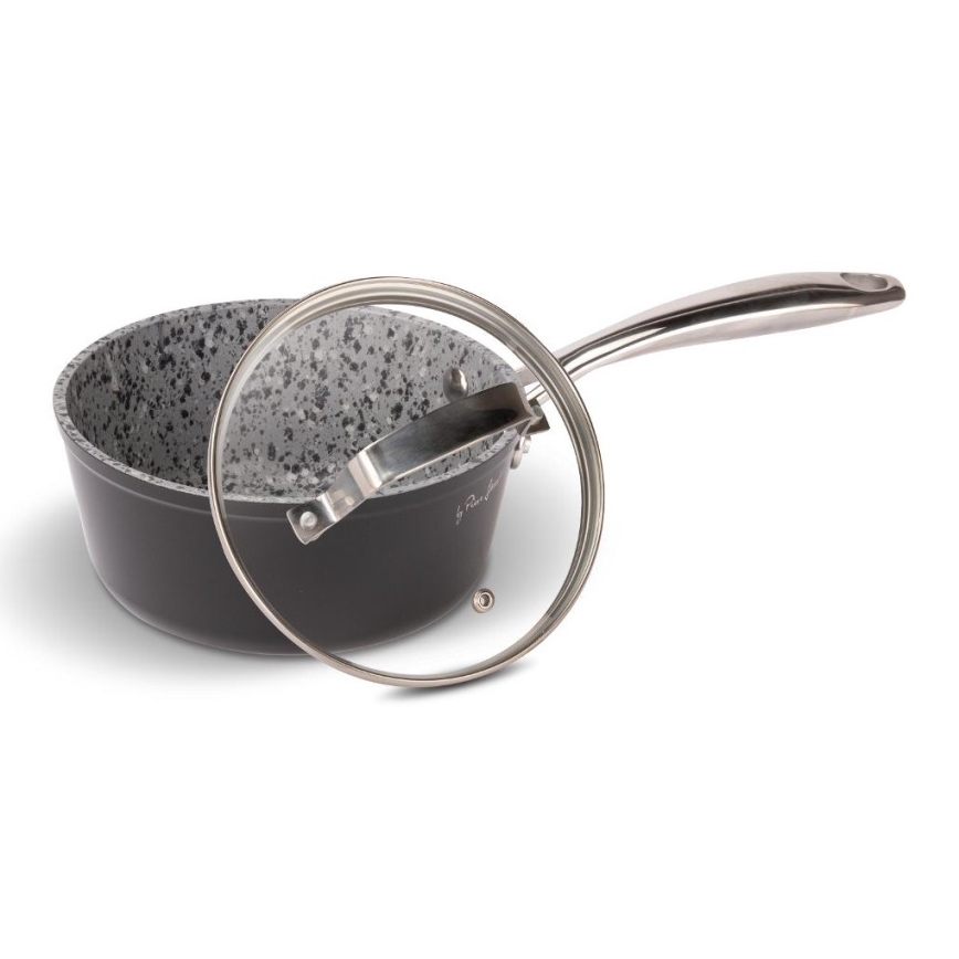 Lamart - Τηγάνι Granite μικρό με καπάκι  16 cm μαύρο/γκρι/ανοξείδωτο ατσάλι