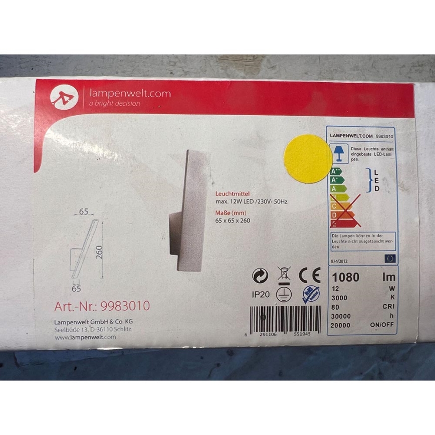 Lampenwelt - Φωτιστικό τοίχου LED ISSA LED/12W/230V