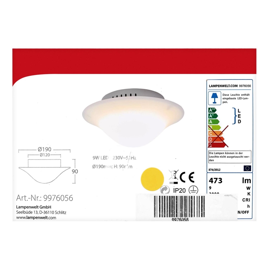 Lampenwelt - Φωτιστικό οροφής LED LED/9W/230V