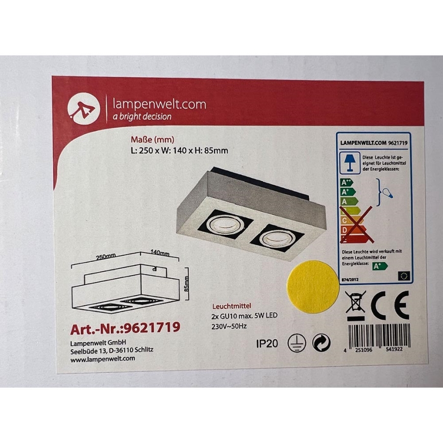 Lampenwelt - Φωτιστικό σποτ 2xGU10/5W/230V