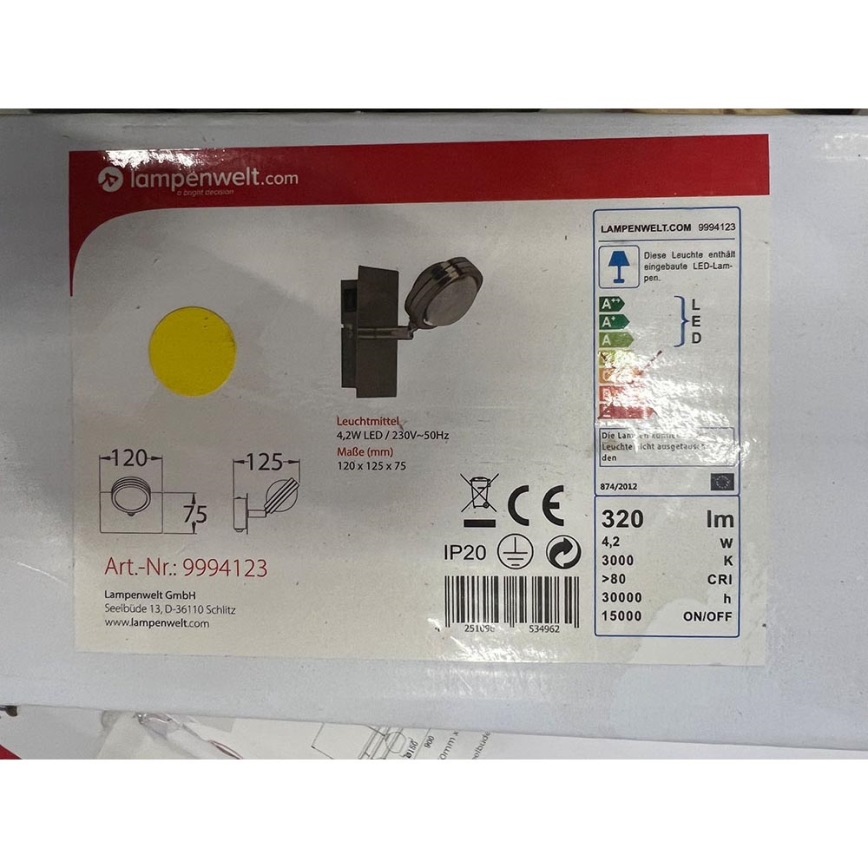 Lampenwelt - Φωτιστικό τοίχου LED PABLOS LED/4,2W/230V