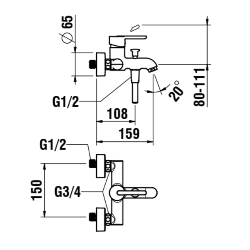 LAUFEN H3210810044001 - Μπαταρία μπανιέρας LUA γυαλιστερό χρώμιο