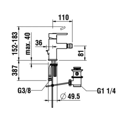 LAUFEN H3410810041141 - Μπαταρία μπιντέ με αποχέτευση και υπερχείλιση LUA σε γυαλιστερό χρώμιο