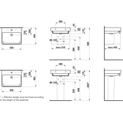 LAUFEN H8109620001041 - Νιπτήρας για επιτραπέζια τοποθέτηση/κρεμαστός PRO 55 x 46,5 cm, κεραμικός/λευκός